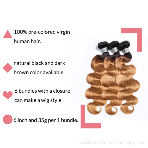SPARK Hot Sale 1b 27 ombre color body wave hair bundles 3 tone human hair 1b 27 body wave hair
